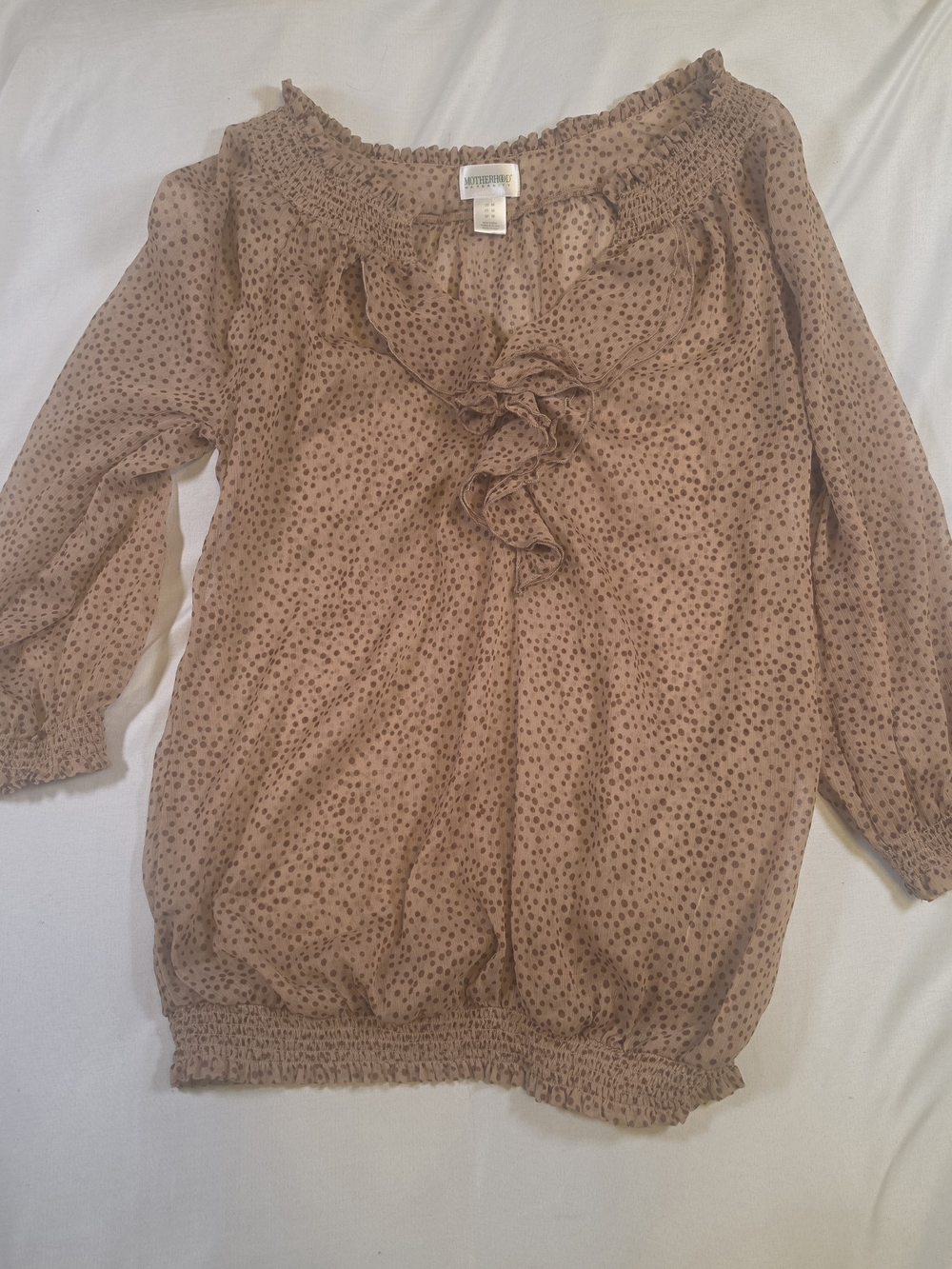 Motherhood Maternity Polka Dot Ruffle Blouse (Size Medium)